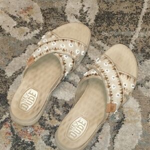 Hey Dude Women's Beige and White Embellished Sandals